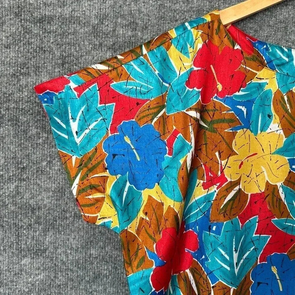 Vintage Tropical Top Womens Medium Floral Colorful Hawaii Casual Festival Shirt - Picture 7 of 13